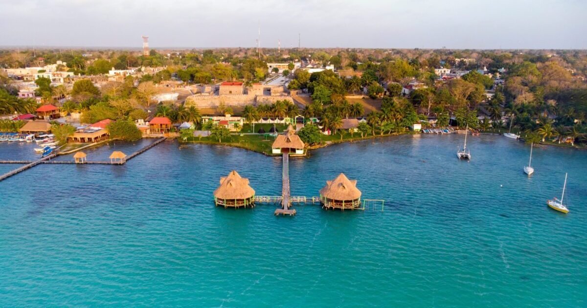 Aerial,View,At,Bacalar,City,In,Quimtana-roo,,Mexico,At,Morning