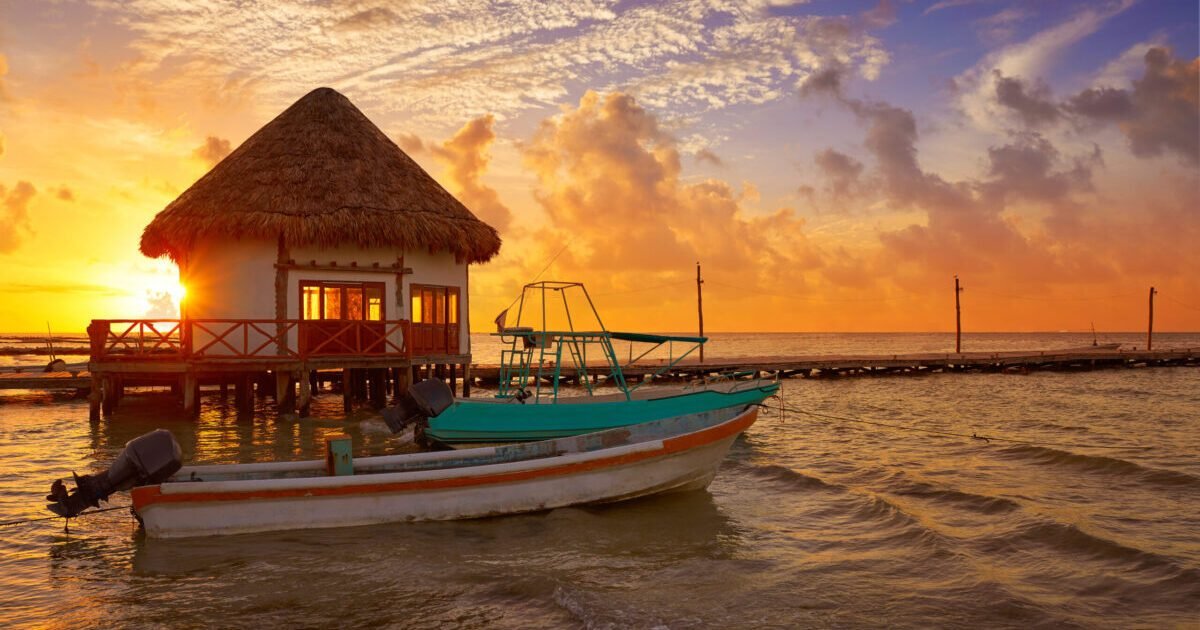 Holbox,Island,Pier,Palapa,Sunset,Beach,In,Mexico,Quintana,Roo
