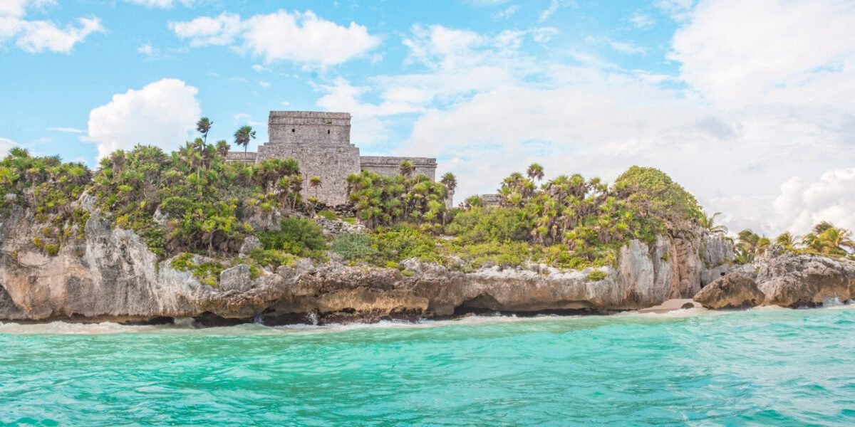 Tulum,Archaeological,Site,Seen,From,The,Caribbean,Ocean.,Ancient,Mayan